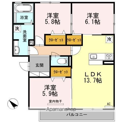 神戸電鉄有馬線 湊川駅 徒歩6分 3階建 築14年の間取り写真
