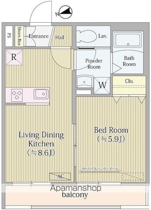 ＡＩＦＬＡＴ　ＭＥＪＩＲＯ[1LDK/33.96m2]の間取図