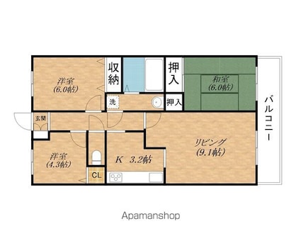 セントラル八幡中山[3LDK/63m2]の間取図