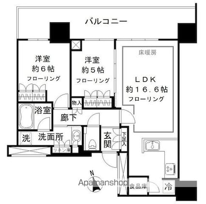 プラウドタワー小岩ファースト[2LDK/64.28m2]の間取図