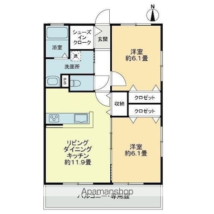 フォブール長尾[2LDK/56.07m2]の間取図