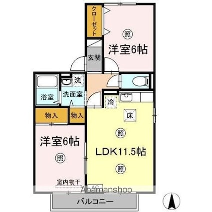 アムール　Ａ棟[2LDK/54.65m2]の間取図