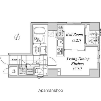 レジディア神田[1LDK/32.88m2]の間取図