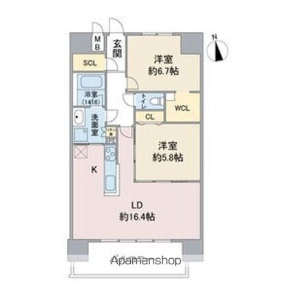 ラトゥール代官町ＥＡＳＴ[2LDK/67.6m2]の間取図