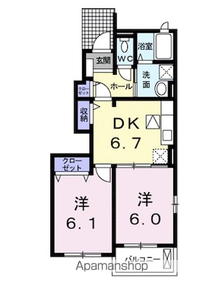 ゼファーＴ１[2DK/45.65m2]の間取図