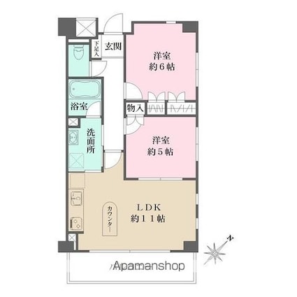 グレイスコート深沢[2LDK/52.6m2]の間取図