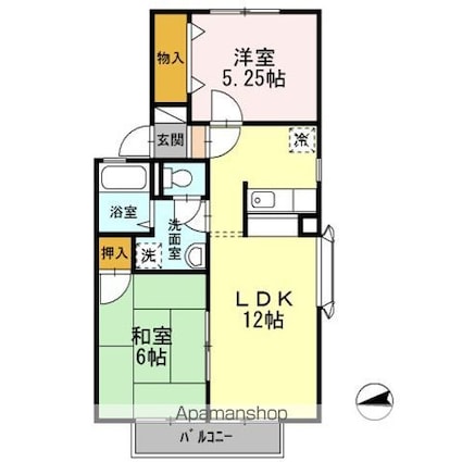 コートダジュールＴⅡ　Ａ棟[2LDK/50.38m2]の間取図