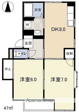 ラプラスプリティ[2DK/47m2]の間取図