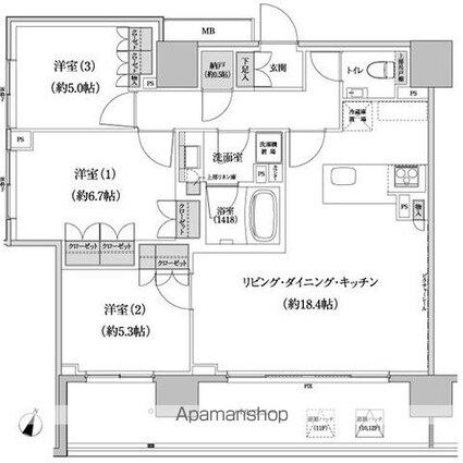 東京都渋谷区本町４丁目[3SLDK/82.17m2]の間取図