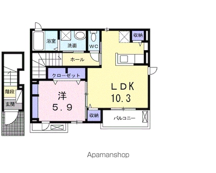 フラン　フィオーレⅠ[1LDK/45.13m2]の間取図