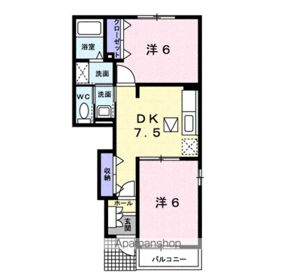 フレッサ　Ⅰ[2DK/44.82m2]の間取図