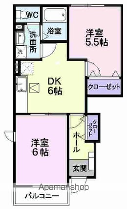山形県天童市糠塚１丁目[2DK/42.77m2]の間取図