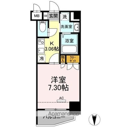 ホウエイコート秋葉原[1K/25.5m2]の間取図