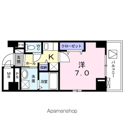 グランデール四谷[1K/25.47m2]の間取図