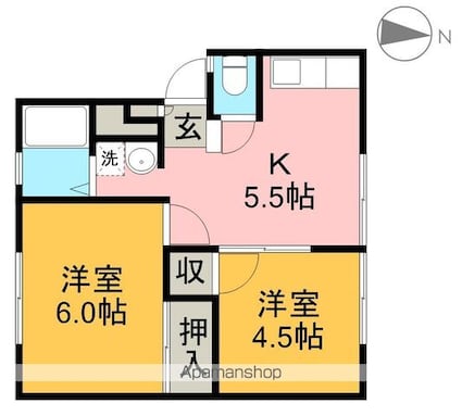 すばる朝倉[2K/39.23m2]の間取図