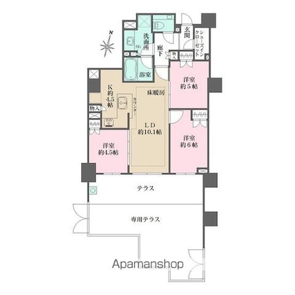 ザ・パークハウス池之端[3LDK/69.13m2]の間取図