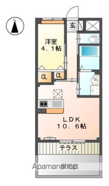 リッチ＆フォースＭＩＫＡＺＵＲＡ[1LDK/38.25m2]の間取図
