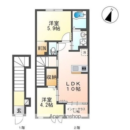 ラピスラズリ[2LDK/53.8m2]の間取図