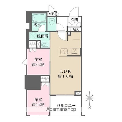 ルフォンプログレ元浅草マークス[2LDK/40.08m2]の間取図