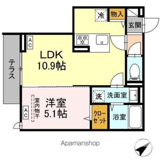 セレスティア弥生町[1LDK/37.38m2]の間取図
