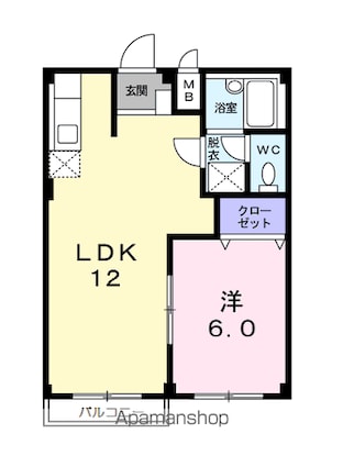 エルディム岡崎Ｂ[1LDK/39.37m2]の間取図