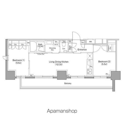 ザ・パークハビオ巣鴨[2LDK/51.07m2]の間取図