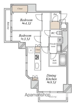 ＣＬＡＳＳＥＵＭ飯田橋[2DK/46.04m2]の間取図