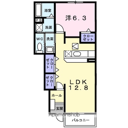 カーサ・プラシード　Ⅱ[1LDK/46.49m2]の間取図