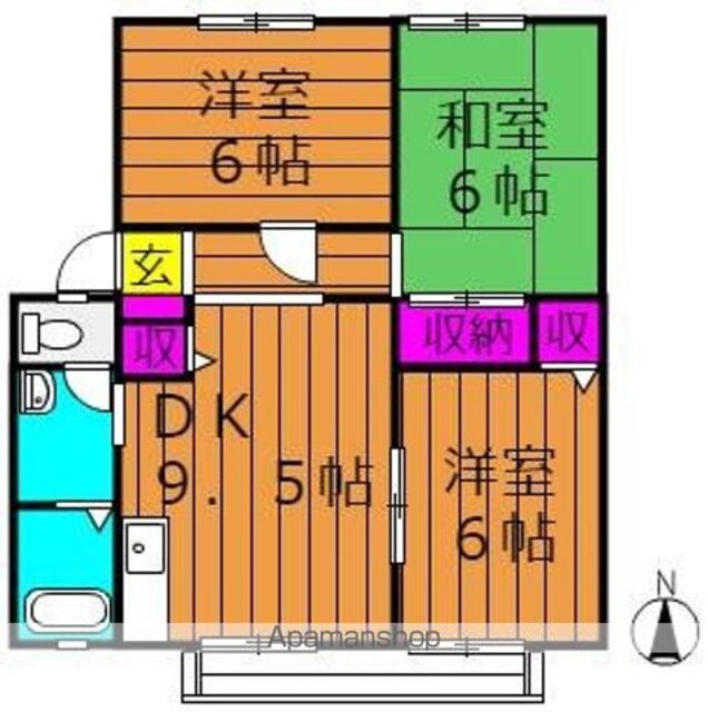 サンビレッジ新田　Ｂ[3DK/60.35m2]の間取図
