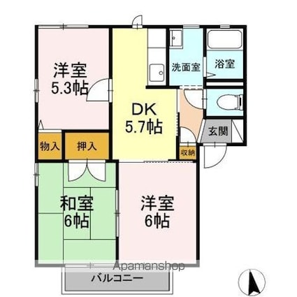 広島県福山市東手城町３丁目[3K/50.78m2]の間取図