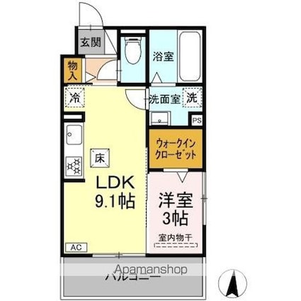 セレスティア岐南　Ｅａｓｔ[1LDK/33.19m2]の間取図