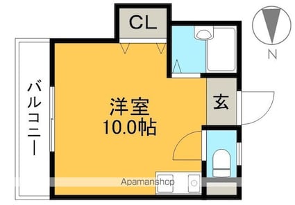 ハイツ六泉Ⅱ[1R/23m2]の間取図