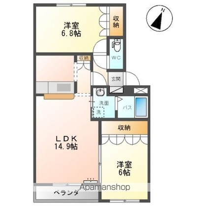 プランドールヒルズ弐号館[2LDK/57.85m2]の間取図