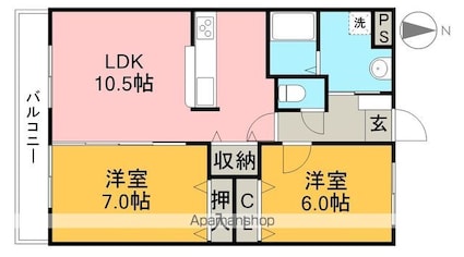 メゾン・アムール[2LDK/60.32m2]の間取図