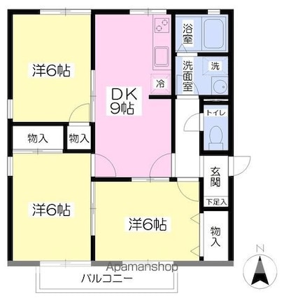 ハイカムール古川[3DK/60.55m2]の間取図