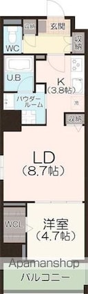 ＰｏｌｉＣｕａｄｒｏ　Ｔｏｗｅｒ　Ｉ[1LDK/44.27m2]の間取図