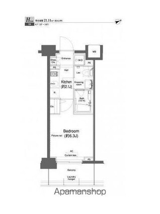 神奈川県横浜市鶴見区豊岡町[1K/21.11m2]の間取図