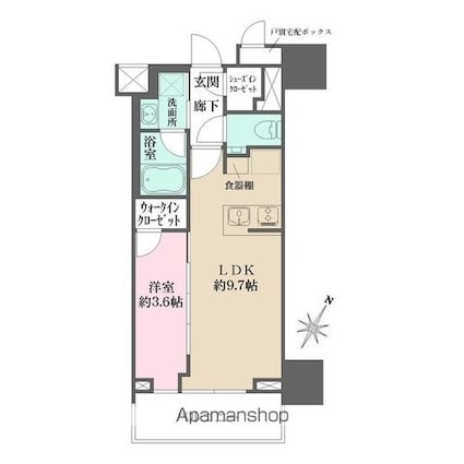 ザ・パークワンズ日本橋人形町[1LDK/33.45m2]の間取図