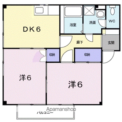 サニーハウスＡ[2DK/44.61m2]の間取図