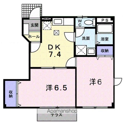 ソレアード石井　Ｂ[2DK/44.34m2]の間取図