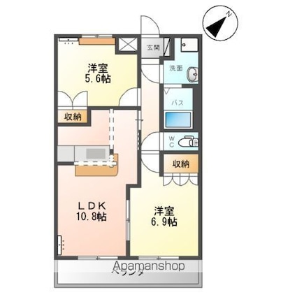 カームハイツ[2LDK/54.55m2]の間取図