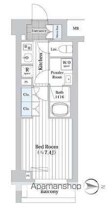 プレール・ドゥーク新宿Ｗｅｓｔ[1K/25.3m2]の間取図