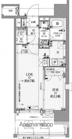 【福岡市中央区大手門のマンションの間取り】