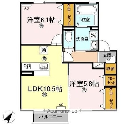 アトレ木徳　Ｂ棟[2LDK/55.44m2]の間取図