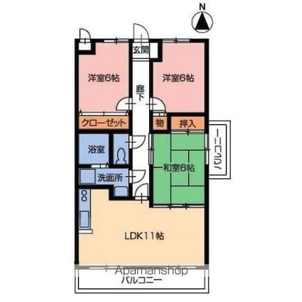 スカール土居田[3LDK/66.34m2]の間取図