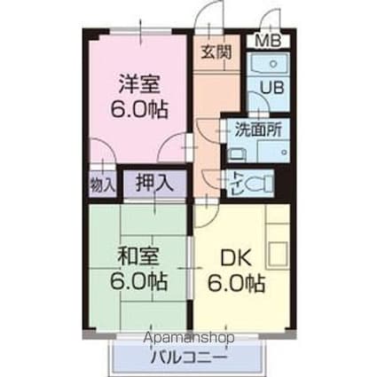 長野県飯田市鼎上山[2DK/44.72m2]の間取図