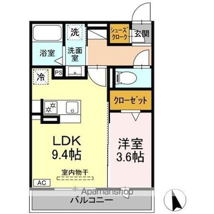（仮称）ＤーＲＯＯＭ下池川町[1LDK/34.44m2]の間取図