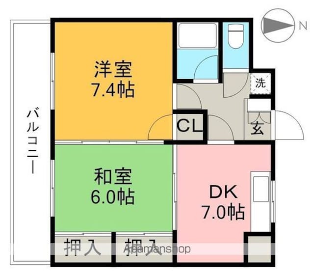 ロイヤル・レジデンス秦[2DK/47.52m2]の間取図