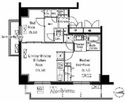 パークアクシス元浅草ステージ[2LDK/51.35m2]の間取図