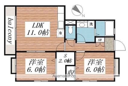 Ｇｒｅｅｎハイツ[2SLDK/55.2m2]の間取図